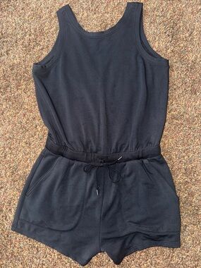 Zella Black Sleeveless Drawstring Romper crisscross back XS